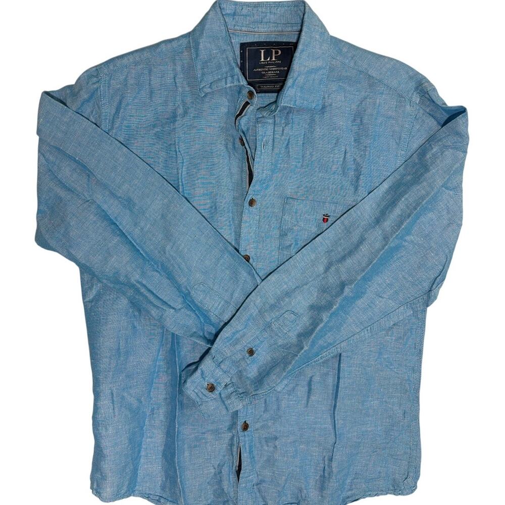 Louis Philippe Sz L (40) light blue linen shirt tailored fit Jermvn Fit